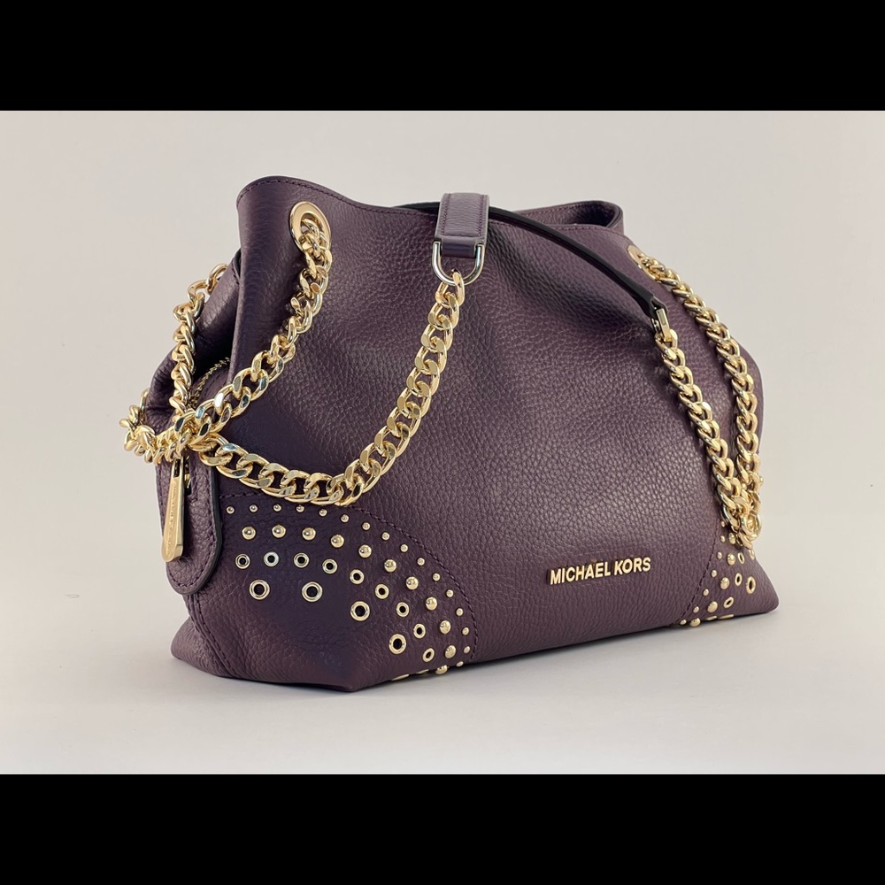 NWT Michael Kors Adele Jet Set Chain Messenger Bag - Merlot (Purple) Leather